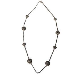 New Rare Monet Silver Tone Round Disk Sparkly Long Women’s Designer Necklace